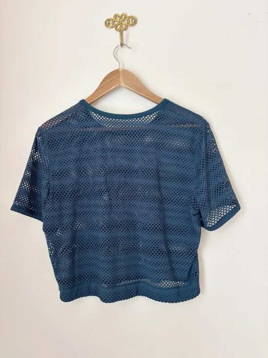 Lululemon Sweat Your Heart Out Short Sleeve Mesh Top Sz 10 Submarine - Picture 5 of 5